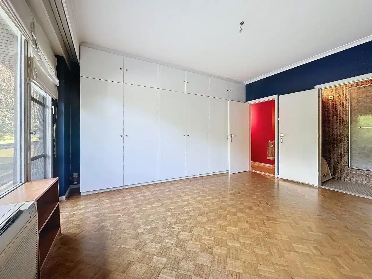 Modern living room with light parquet and colored walls Living room - 2 bed apartment with terraces and garage - Uccle