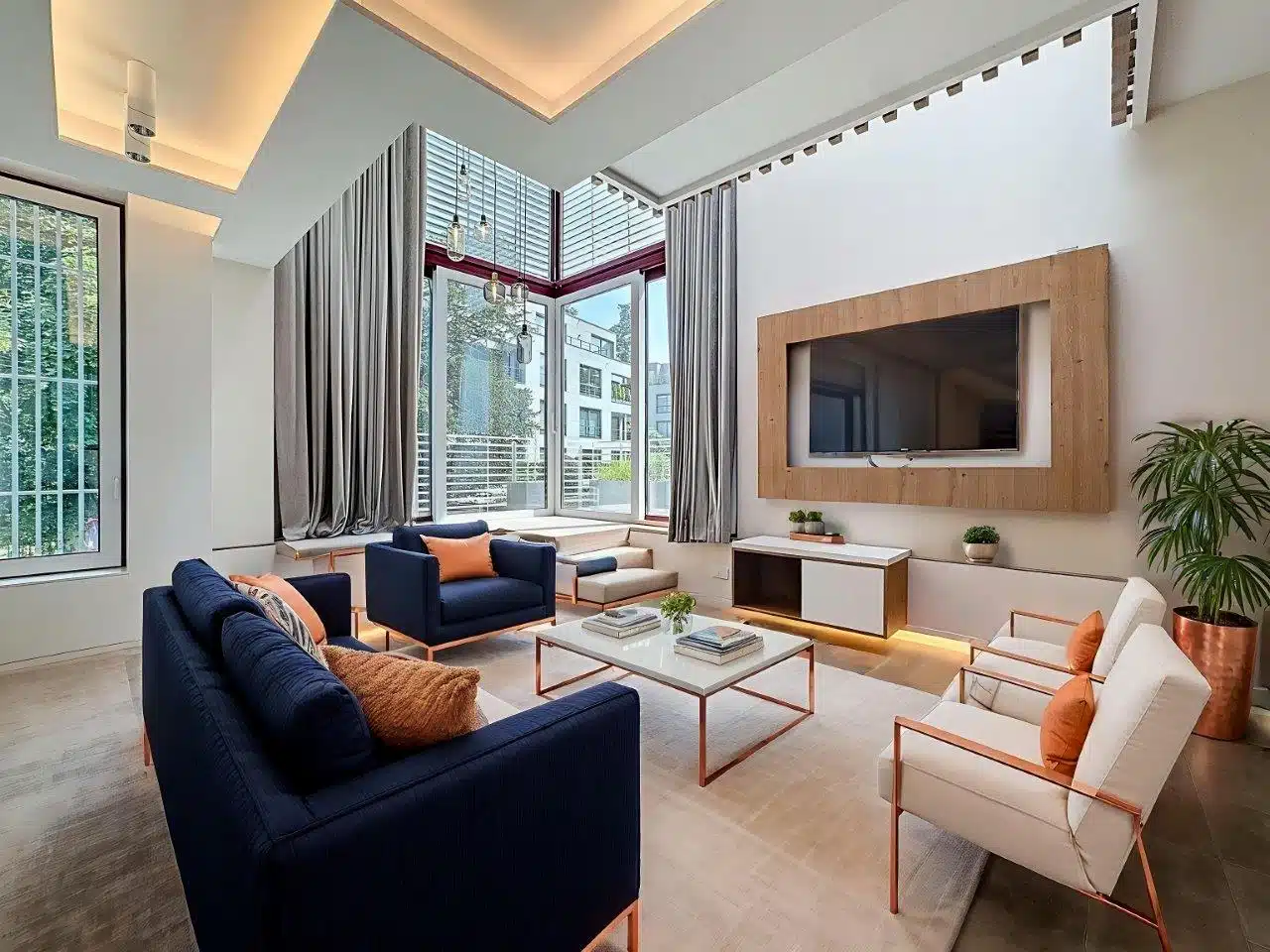 Salon Moderne Lumineux avec Mobilier Élégant et Nature Salon - PEB C+ – Maison contemporaine 4 ch, jardin-terrasse – Uccle