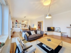 Salon moderne et cosy avec canapé gris lumière naturelle décoration élégante et espace convivial