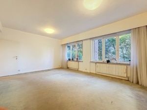 Salon lumineux minimaliste avec grandes fenêtres et vue sur la verdure idéal pour personnaliser