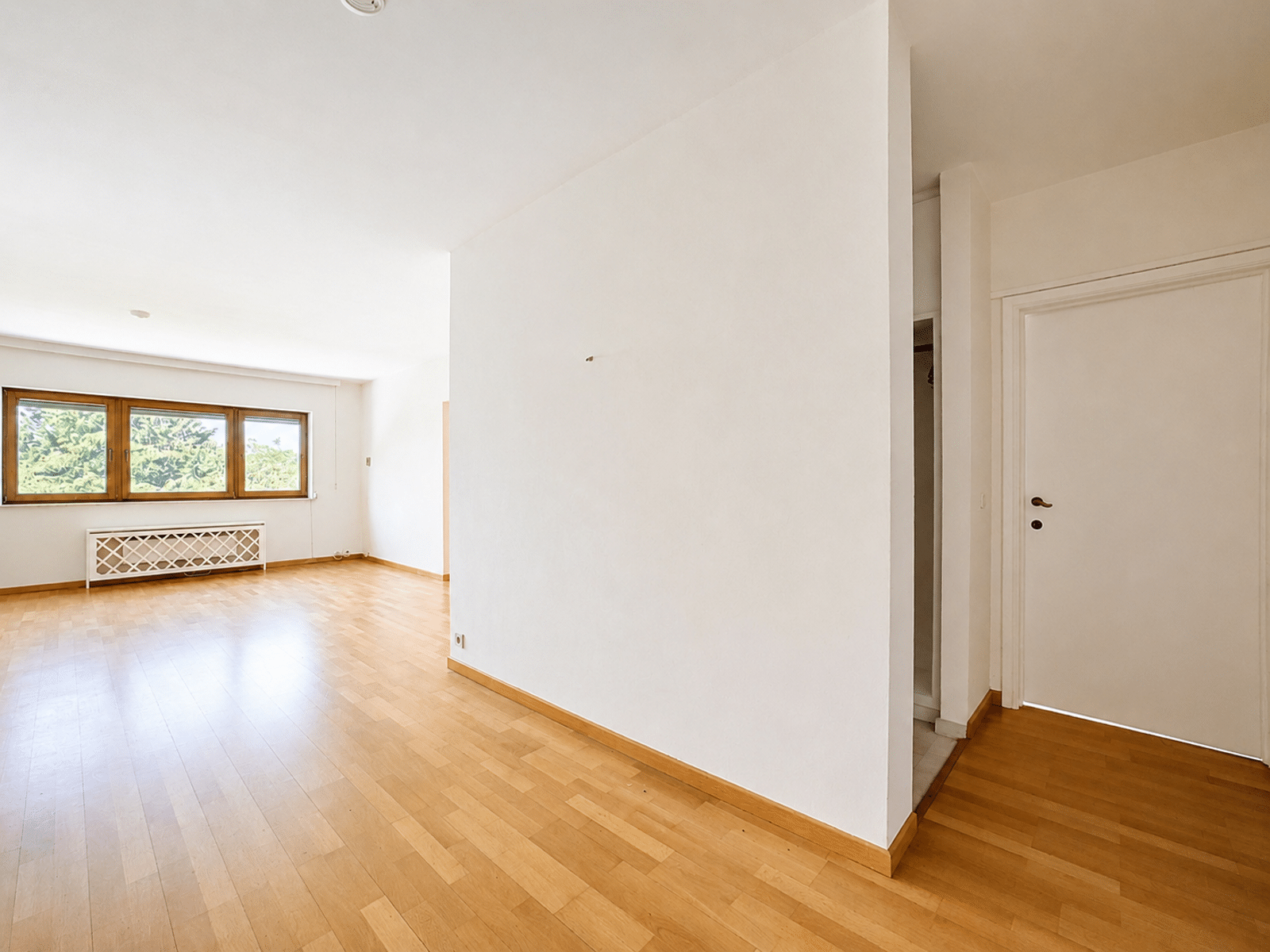 Salon Lumineux avec Grandes Fenêtres – You Real Estate Agency Salon lumineux vide avec parquet et grandes fenêtres, appartement à aménager.